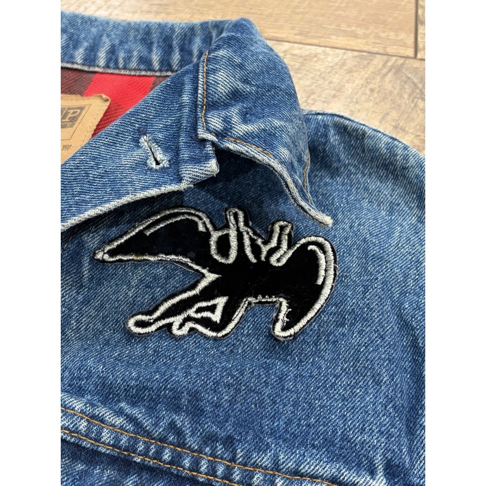 Vintage 80s 90s Led Zeppelin GAP Plaid Lined Denim Trucker Jacket Small Blue USA - Picture 10 of 12